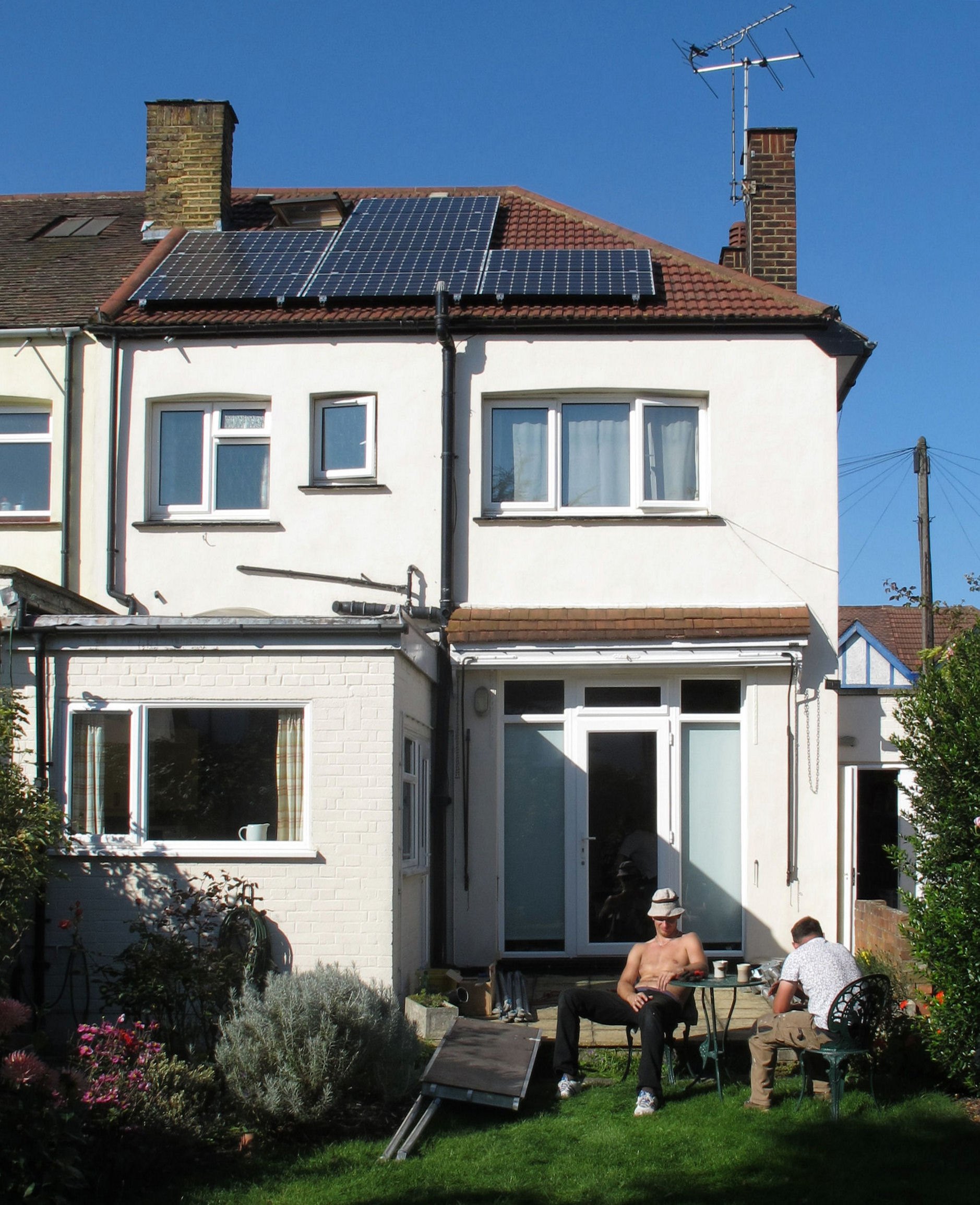 Completed solar panel installation on a pitched residential roof